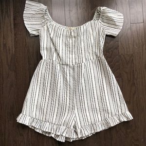 Off white and dark grey stripe romper